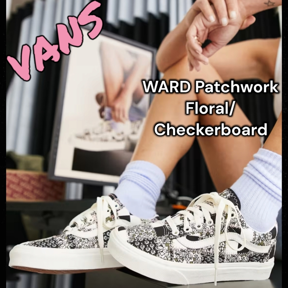 RARE Vans OG Ward Floral & Checkerboard Patchwork pink black white Women Sz 8